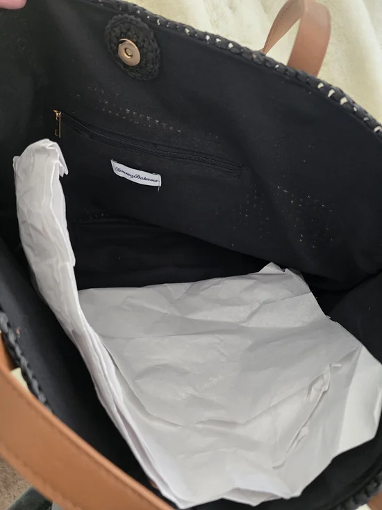 Tommy Bahama Striped Straw Beach Tote Bag in Black & Tan - Picture 4 of 4